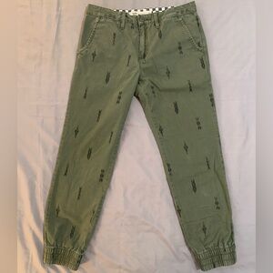 Vans Olive Green Chino Joggers Tribal Patterned Pants